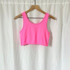 Aerie Hot Pink Crop Tank with Built-in Bra Top Large